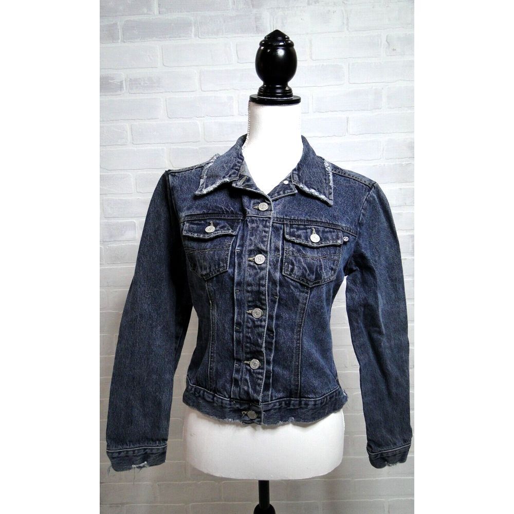 Z Cavaricci Women's Size Medium Denim Jean Crop Jacket Dark Stretch 9196200